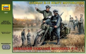 Zvezda 3622 ZvGERMAN R-12 HEAVY MOTORCYCLE  With Rider And Officer