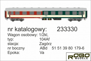 ROBO 233330 Wagon osobowy 104Af 1-2kl. PKP EP.Va St. Zagórz